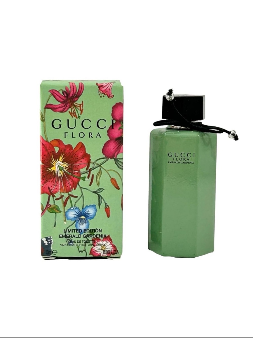 Gucci Flora Emerald Gardenia Perfume Bottle in Green with Black Cap